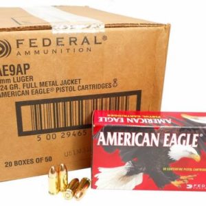 9mm 9×19 Ammo 124gr FMJ Federal American Eagle (AE9AP) 1000 Rounds