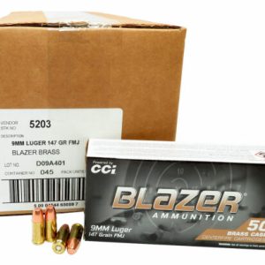 9mm 9×19 Ammo 147gr FMJ CCI Blazer Brass (5203) 1000 Rounds