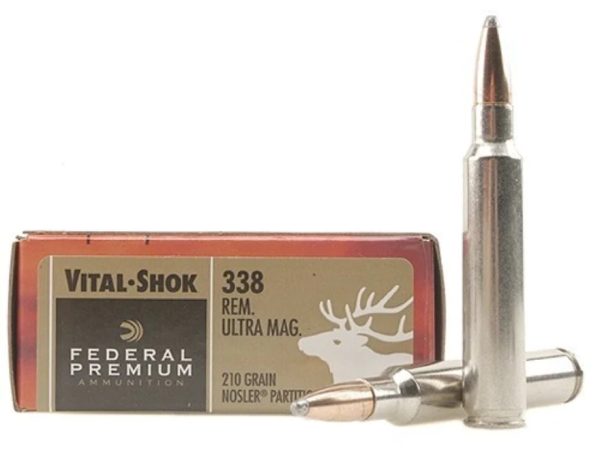Federal Premium Vital-Shok Ammunition 338 Remington Ultra Magnum 210 Grain Nosler Partition Box of 20