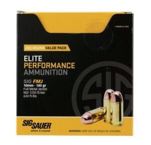 Sig Sauer Value Packs 10mm Auto 180 grain Full Metal Jacket Brass Cased Centerfire Pistol Ammunition E10MB1-200 Caliber 500 ROUNDS